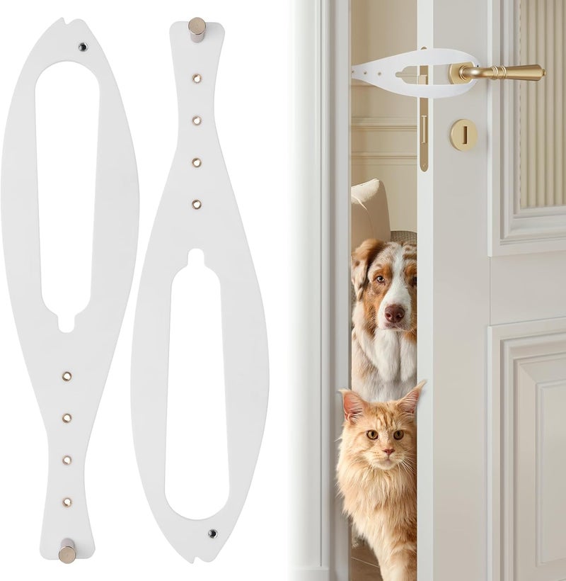 TGIOW Cat Door Latch, 2 Pcs Cat Door Stopper Pet Door Latch to Keep Dog Out of Litter Box and Food, Door Prop for Cat with 5 Adjustable Size Strap 2.5-6" Wide, No Measuring, Easy to Install, White - Image 1